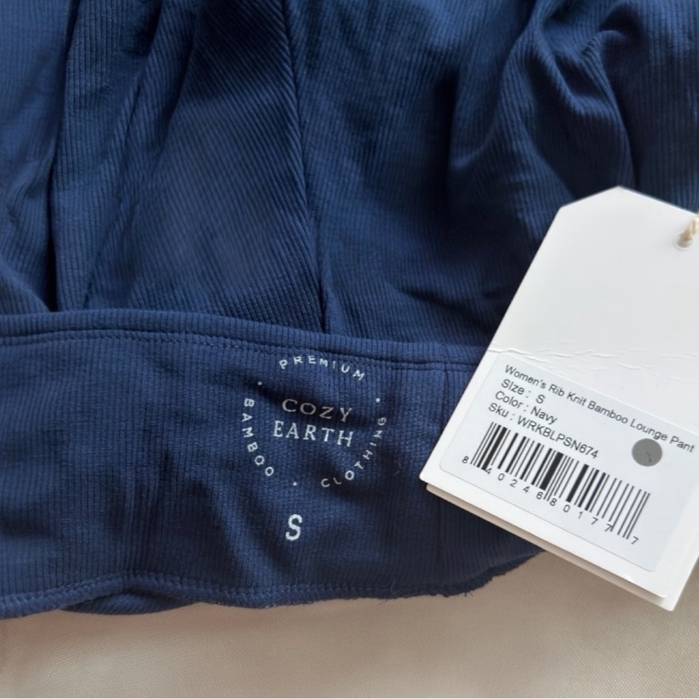 Cozy Earth Women's Rib Knit Bamboo Lounge Pull On Pajama Pant Size Small Navy - Picture 10 of 11
